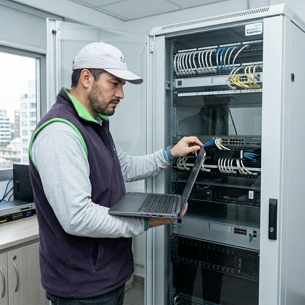 Técnico administrando infraestructura TI
